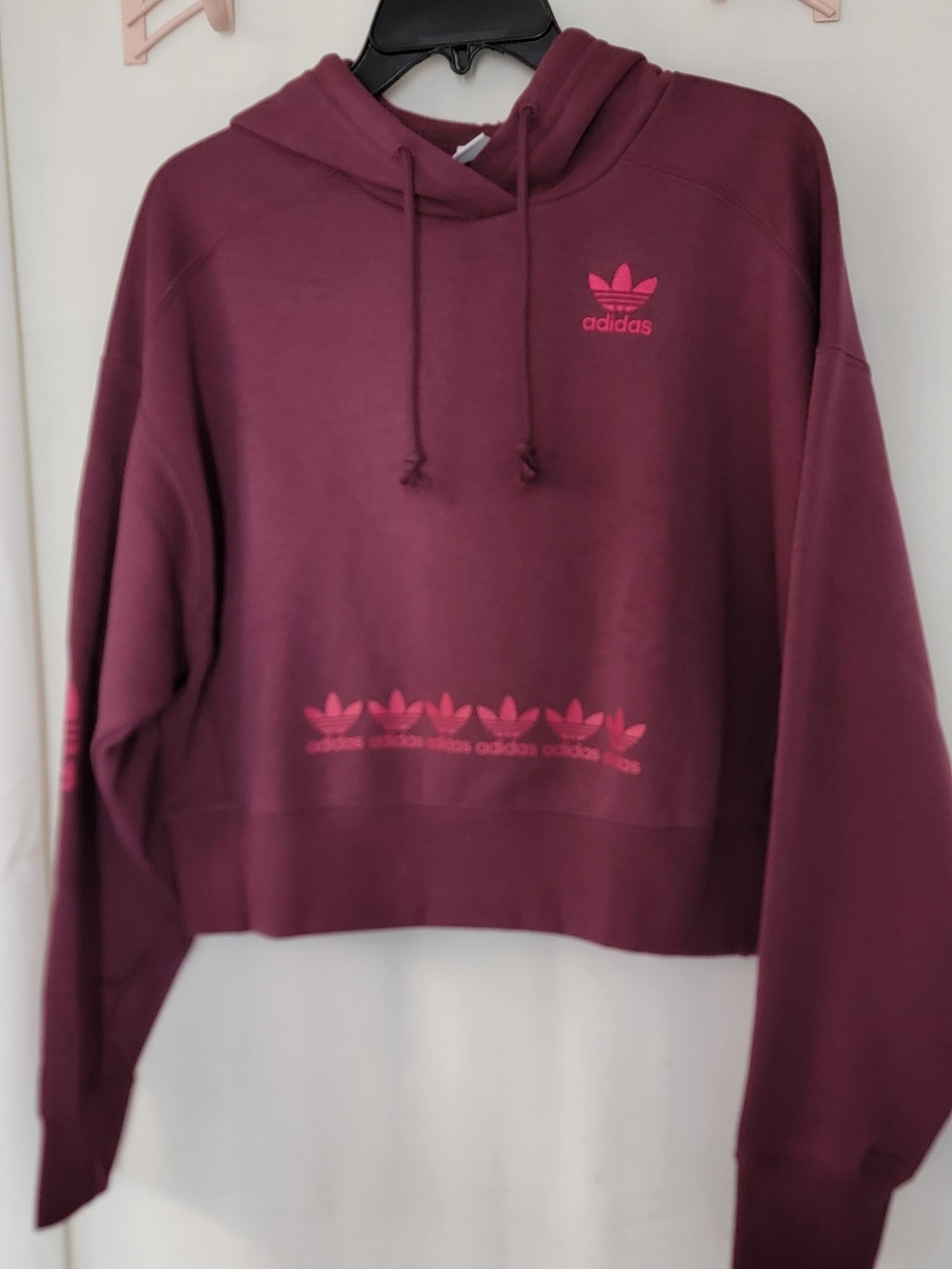 adidas Women's Maroon Cropped Hoodie Sweater